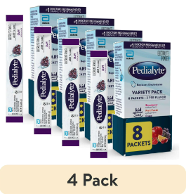 (4 pack) Pedialyte Electrolyte Powder, Variety Pack: Grape, Strawberry, Fruit Punch, and Apple, 8 Powder Packets 